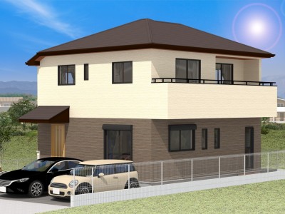 完成予想図（※外観イメージパース）
カースペース並列２台可能♪
※あくまでイメージです。オプションなど含まれる場合がございます