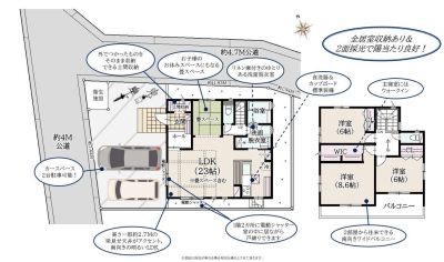 大型3LDK＋WIC＋土間収納＋カースペース並列2台可能
※図面と現況が異なる場合現況を優先とさせて頂きます。