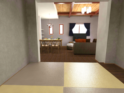 LDKイメージパース
癒しの畳スペース約3帖分あります！リビング続きで使い勝手もよし。
※あくまでイメージです。オプションなど含まれる場合がございます。