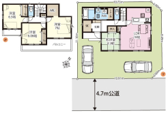 4LDK+WIC+リネン庫+SIC+カースペース2台駐車可能
※図面と現況が異なる場合現況優先と致します。